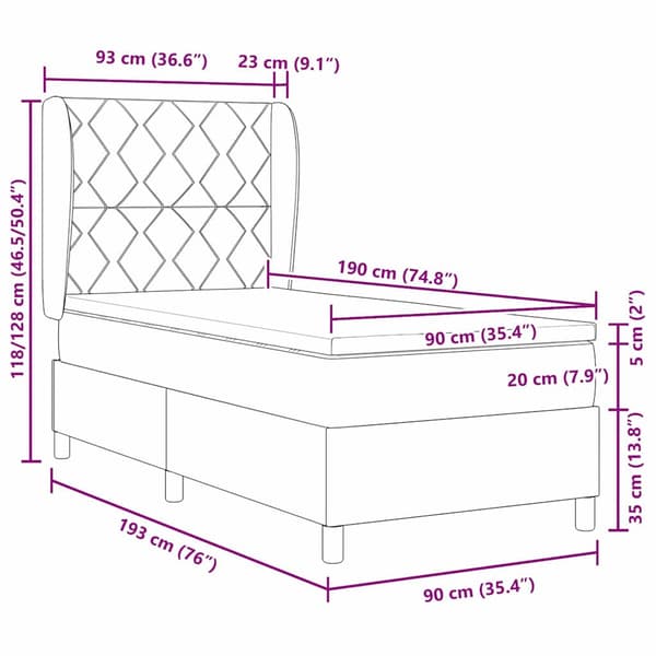vidaXL Box spring seng med madras Lysegrå 190 x 90 cm Polyester