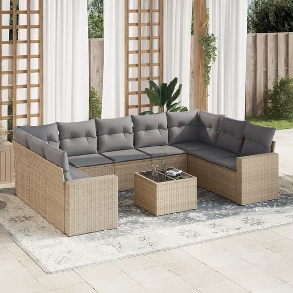 vidaXL sofasæt til haven 10 dele med hynder polyrattan beige