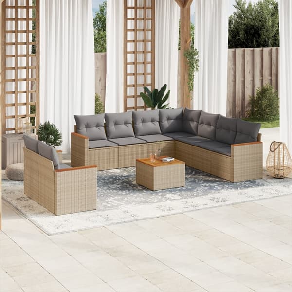 vidaXL sofasæt til haven 10 dele med hynder polyrattan beige