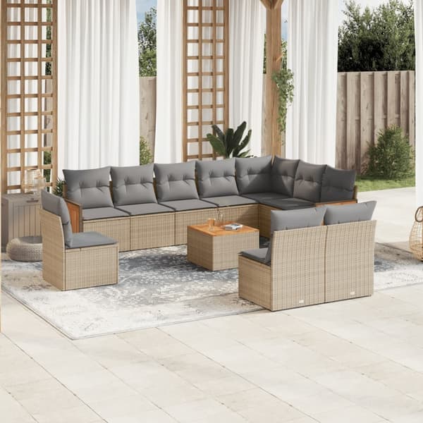 vidaXL sofasæt til haven 11 dele med hynder polyrattan beige