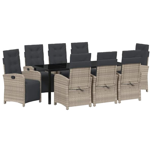vidaXL Have Spisebordssæt 9 pcs Lysegrå polyrattan