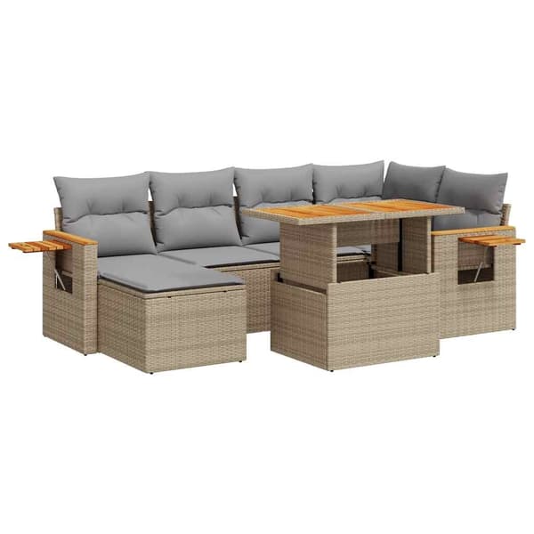 vidaXL sofasæt til haven 7 dele med hynder polyrattan akacietræ beige