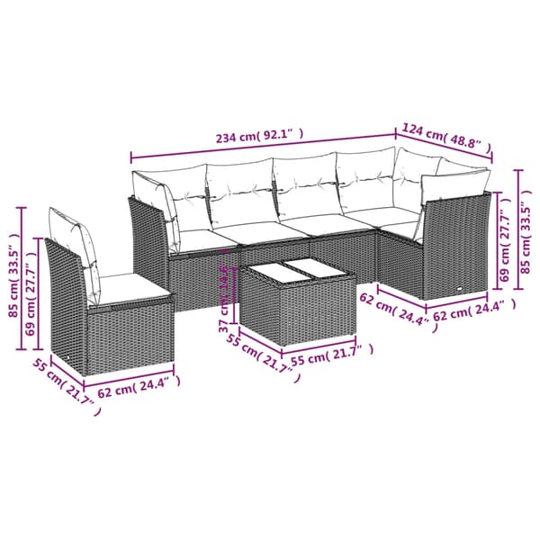 vidaXL sofasæt til haven 7 dele med hynder polyrattan beige