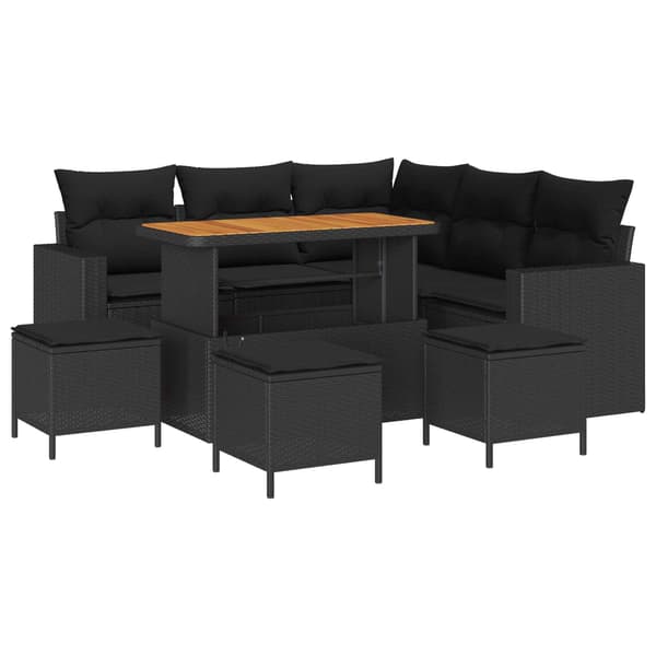 vidaXL Havesofa Sæt 9 pcs Sort polyrattan