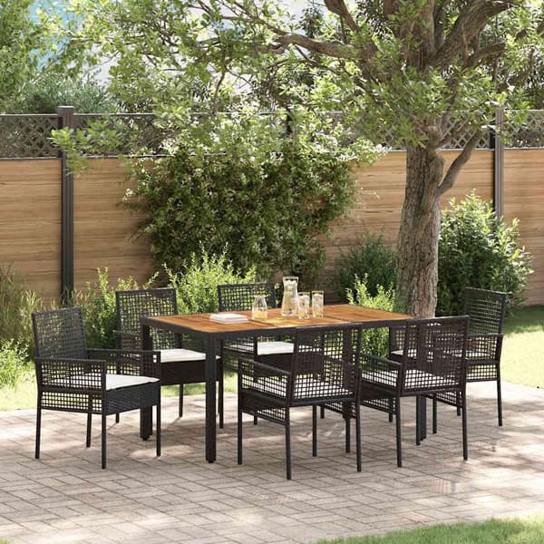 vidaXL Have Spisebordssæt 7 pcs Sort polyrattan