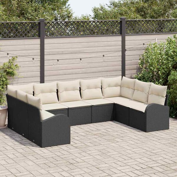 vidaXL Havesofa Sæt med pude 9 pcs Sort, hvid Poly rattan