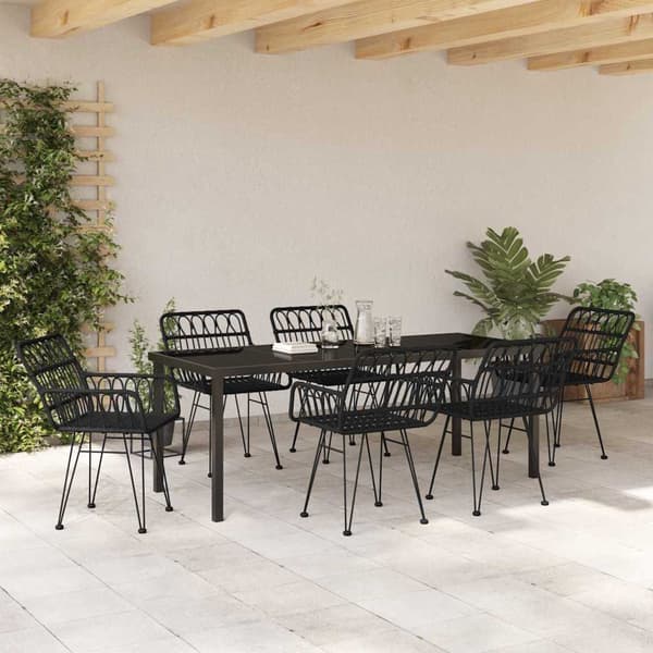 vidaXL Have Spisebordssæt 7 pcs Sort Poly rattan
