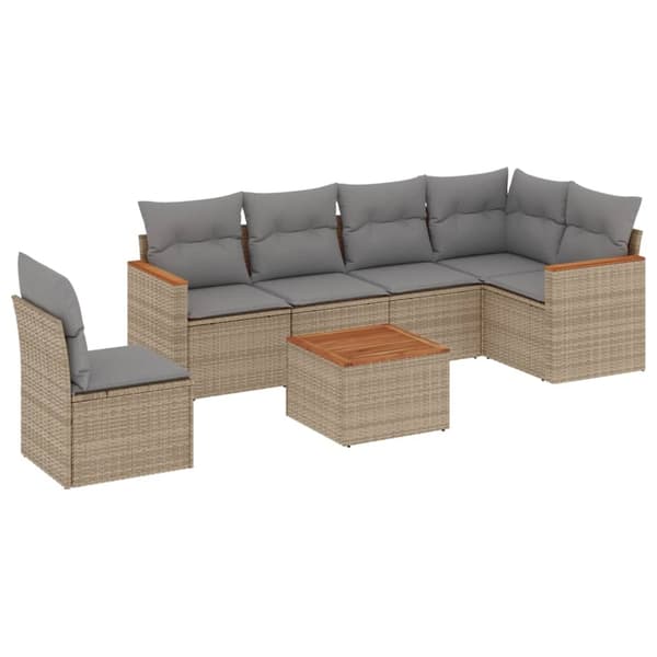 vidaXL sofasæt til haven 7 dele med hynder polyrattan beige