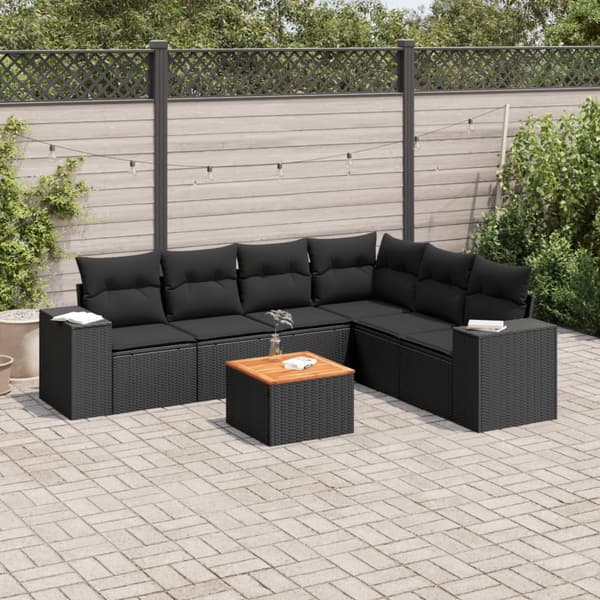 vidaXL sofasæt til haven 7 dele med hynder polyrattan sort