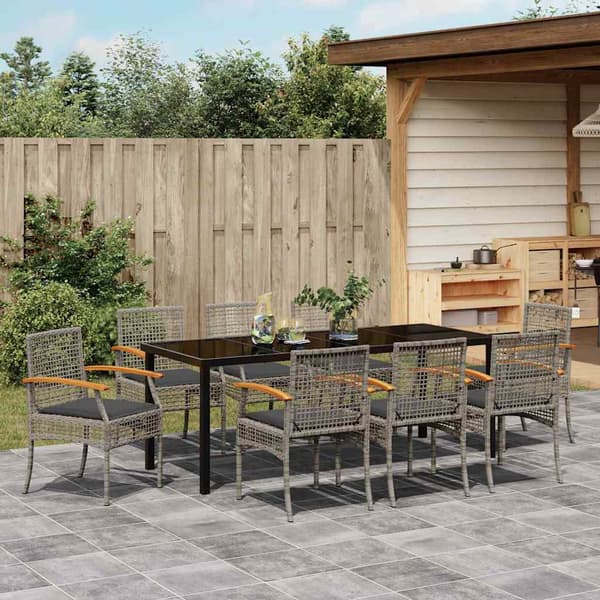 vidaXL Have Spisebordssæt 9 pcs Grå polyrattan