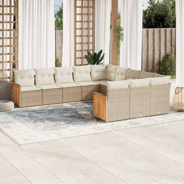 vidaXL sofasæt til haven 11 dele med hynder polyrattan beige