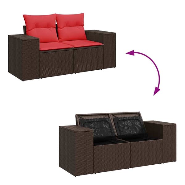 vidaXL sofasæt til haven 7 dele med hynder polyrattan brun
