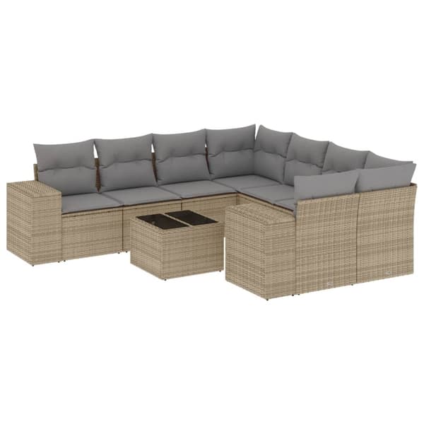 vidaXL sofasæt til haven 9 dele med hynder polyrattan beige