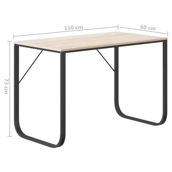 vidaXL computerbord 110x60x73 cm spånplade sort og egetræ