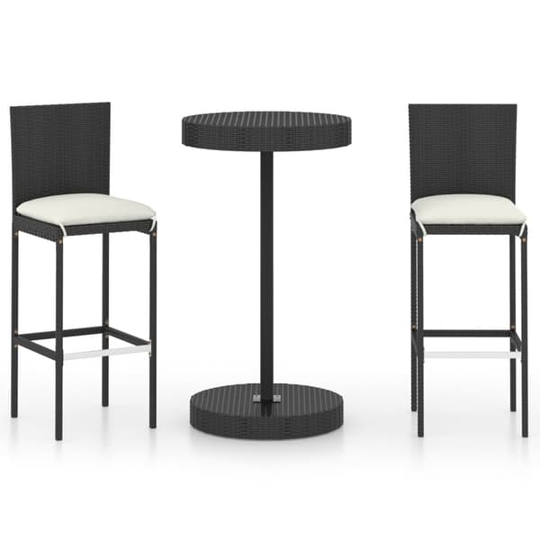 vidaXL barsæt til haven 3 dele med hynder polyrattan sort