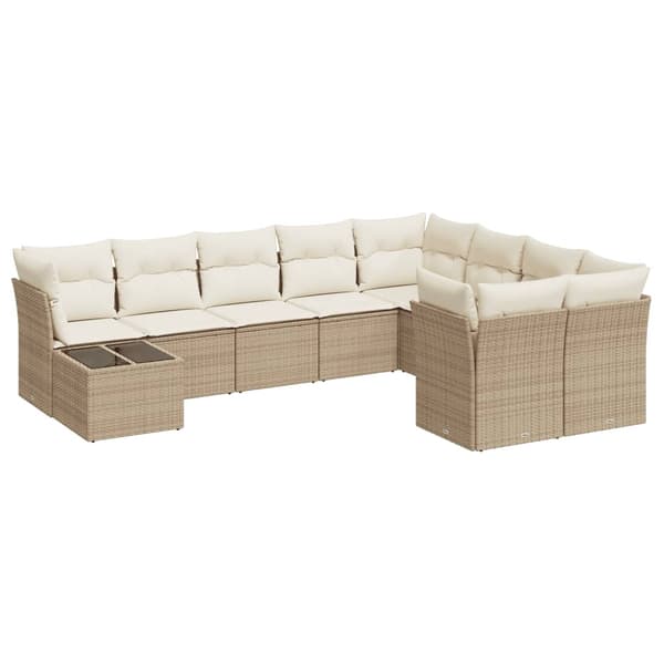 vidaXL sofasæt til haven 10 dele med hynder polyrattan beige