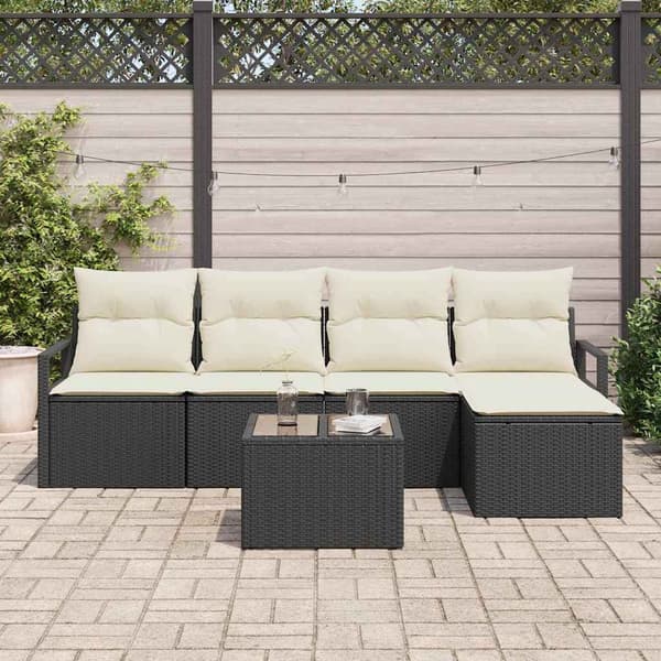 vidaXL Sofa Sæt med pude 6 pcs Sort polyrattan