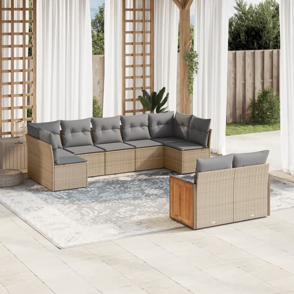 vidaXL sofasæt til haven 9 dele med hynder polyrattan beige