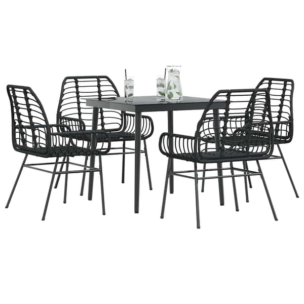 vidaXL 5 dele spisebordssæt til haven polyrattan glas sort