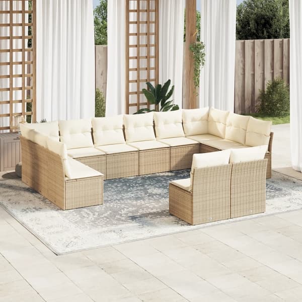vidaXL sofasæt til haven 12 dele med hynder polyrattan beige