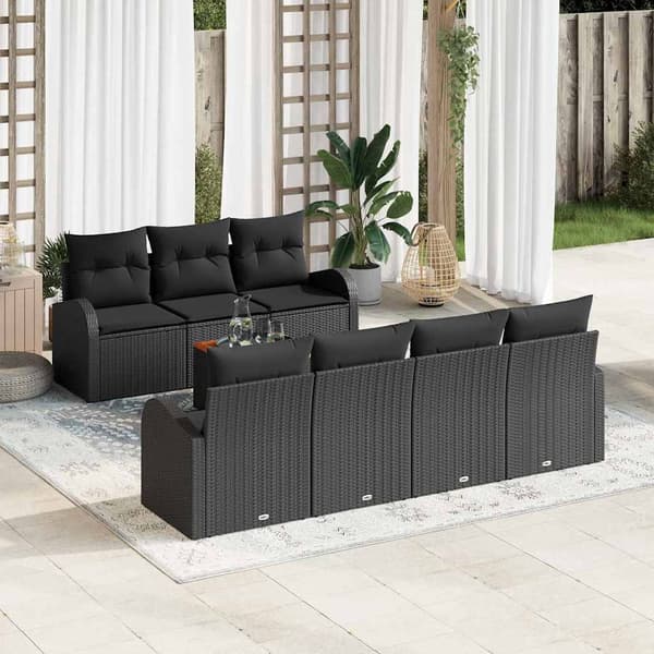 vidaXL Havesofa Sæt med opbevaring 8 pcs Sort polyrattan