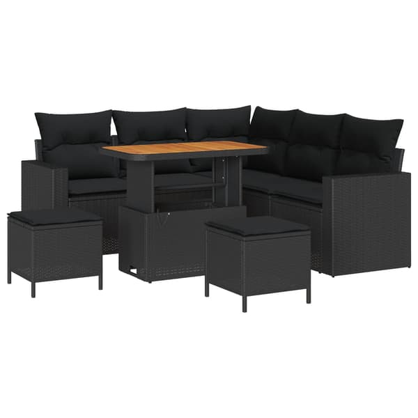 vidaXL Havesofa Sæt 8 pcs Sort polyrattan