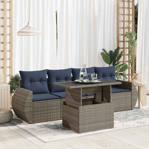 vidaXL sofasæt 5 dele med hynder polyrattan akacietræ grå