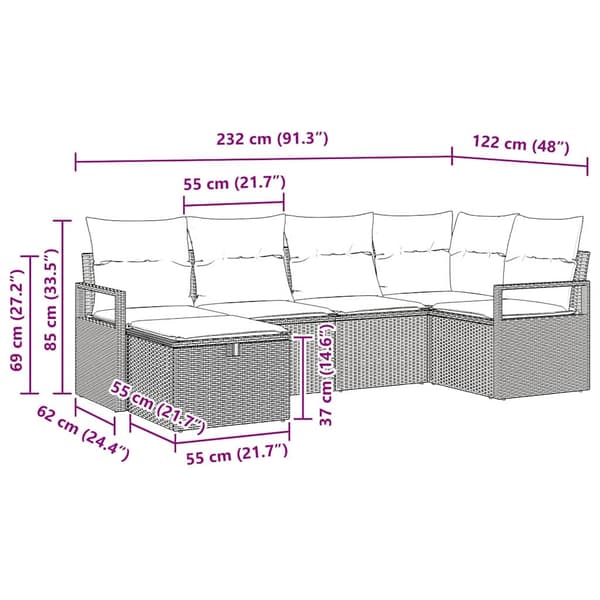 vidaXL Sofa Sæt med pude med opbevaring Sort polyrattan