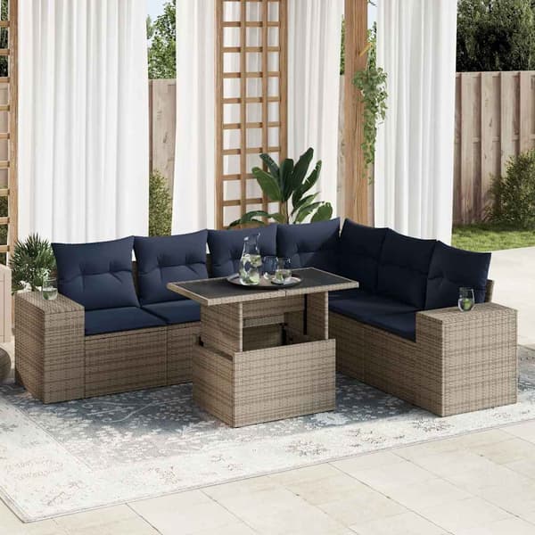 vidaXL sofasæt til haven 7 dele med hynder polyrattan akacietræ grå