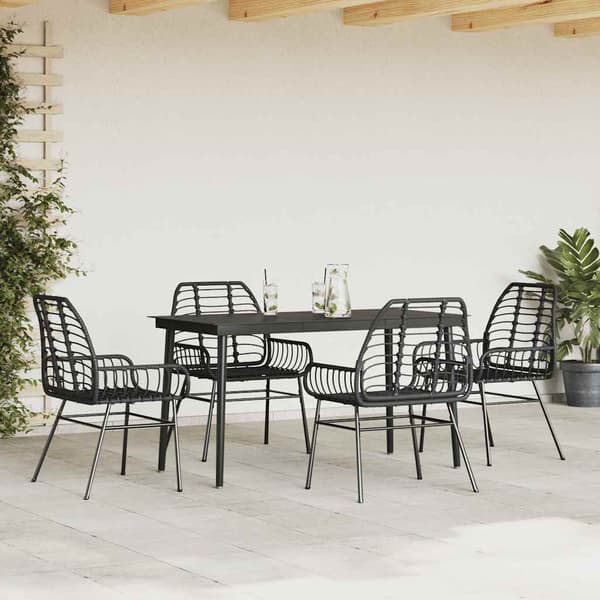vidaXL 5 dele spisebordssæt til haven polyrattan glas sort