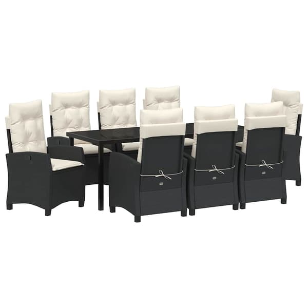 vidaXL Have Spisebordssæt 9 pcs Sort polyrattan