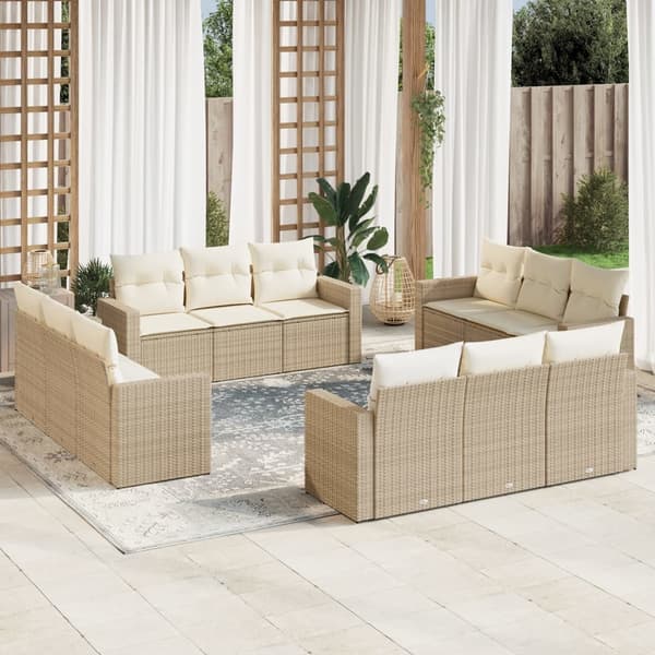 vidaXL sofasæt til haven 12 dele med hynder polyrattan beige