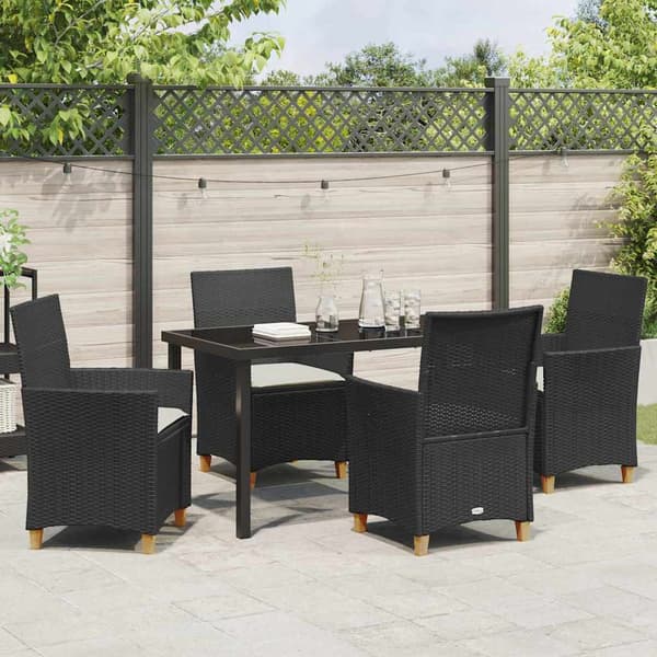 vidaXL Have Spisebordssæt 5 pcs Sort polyrattan