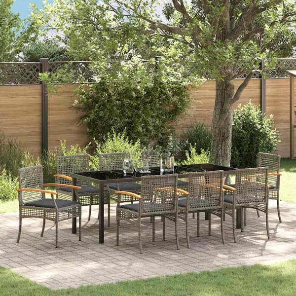 vidaXL Have Spisebordssæt 9 pcs Grå polyrattan