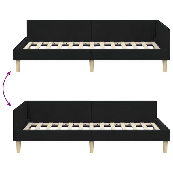 vidaXL Hjørnesengramme Sort 90 x 190 cm Stof