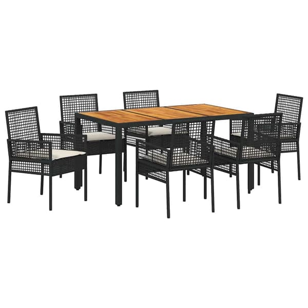 vidaXL Have Spisebordssæt 7 pcs Sort polyrattan