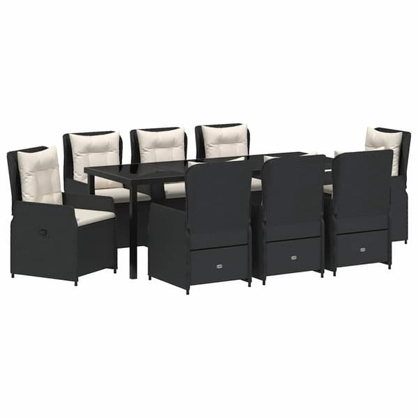 vidaXL Have Spisebordssæt 9 pcs Sort polyrattan