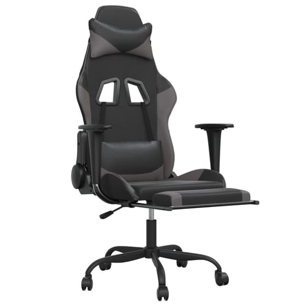vidaXL gamingstol m. massagefunktion og fodstøtte kunstlæder sort grå