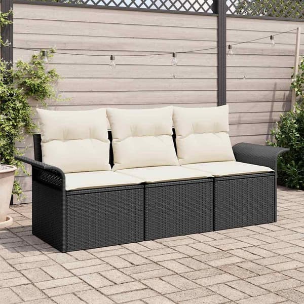 vidaXL Sofa Sæt med pude 3 pcs Sort polyrattan