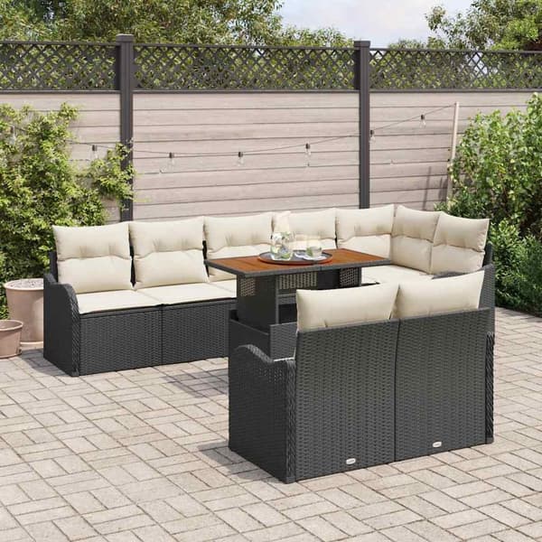 vidaXL Havesofa Sæt med opbevaring 9 pcs Sort Poly rattan