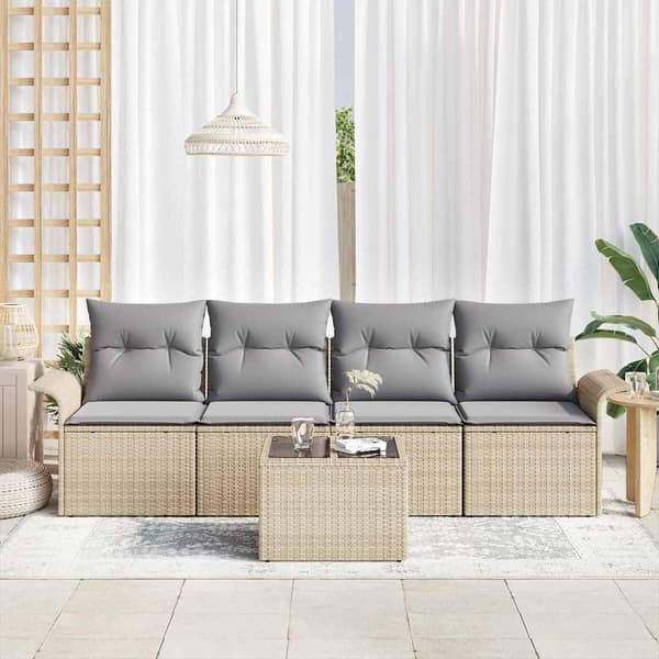 vidaXL Sofa Sæt med pude 5 pcs Beige polyrattan