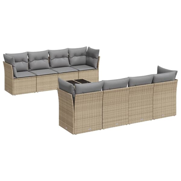 vidaXL sofasæt til haven 9 dele med hynder polyrattan beige
