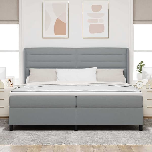 vidaXL LED Box Spring Bed med madras Lysegrå 200 x 200 cm Stof
