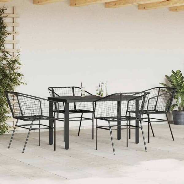 vidaXL 5 dele spisebordssæt til haven polyrattan glas sort