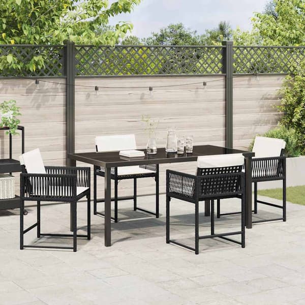 vidaXL Have Spisebordssæt 5 pcs Sort polyrattan
