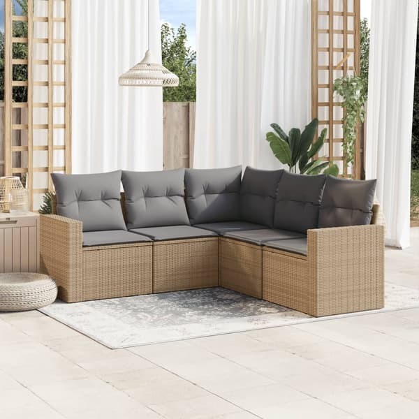 vidaXL sofasæt til haven 5 dele med hynder polyrattan beige