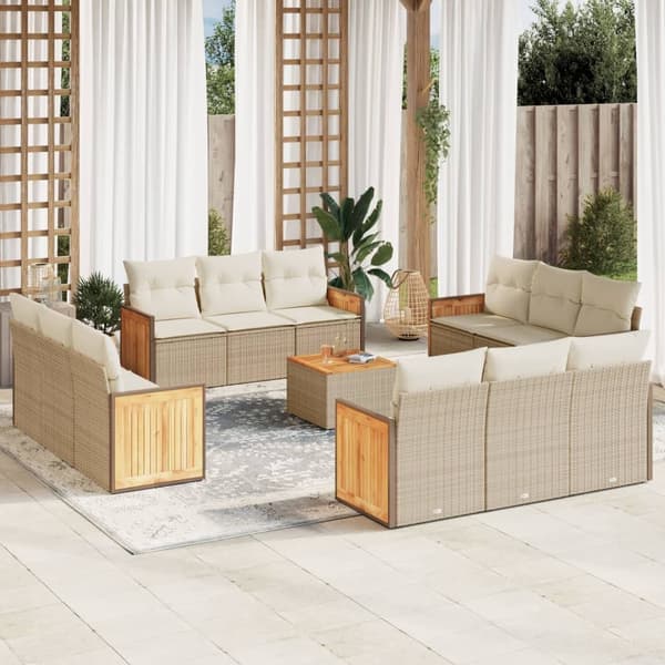 vidaXL sofasæt til haven 13 dele med hynder polyrattan beige