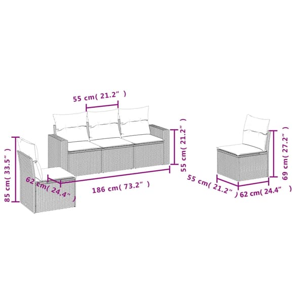 vidaXL sofasæt til haven 5 dele med hynder polyrattan beige