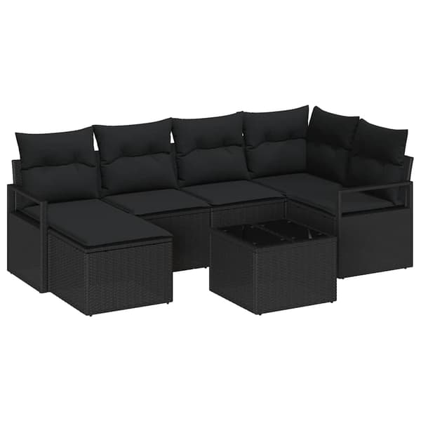 vidaXL Sofa Sæt med pude 7 pcs Sort polyrattan