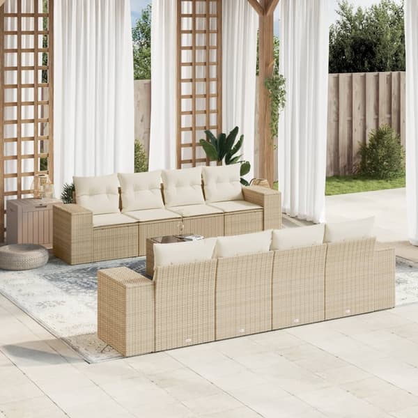 vidaXL sofasæt til haven 9 dele med hynder polyrattan beige